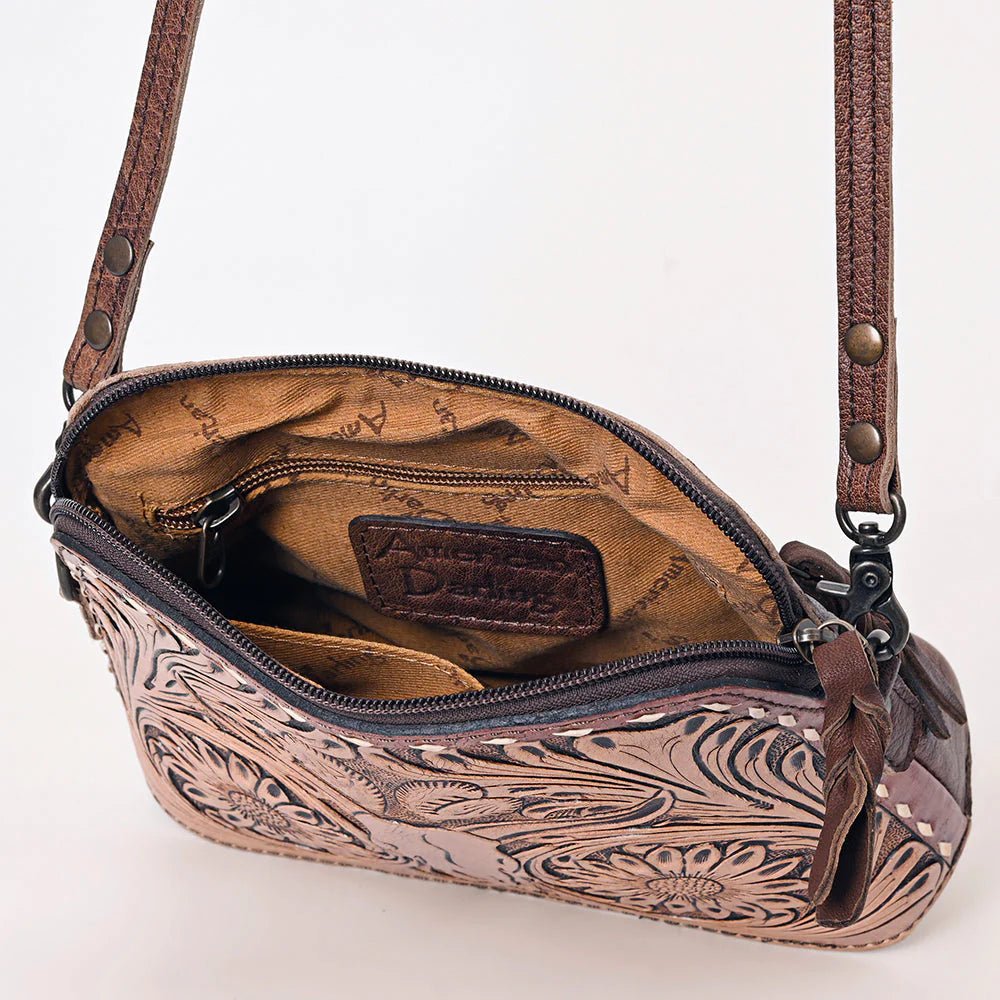 American Darling Western Tooled Leather Crossbody with Longhorn Design