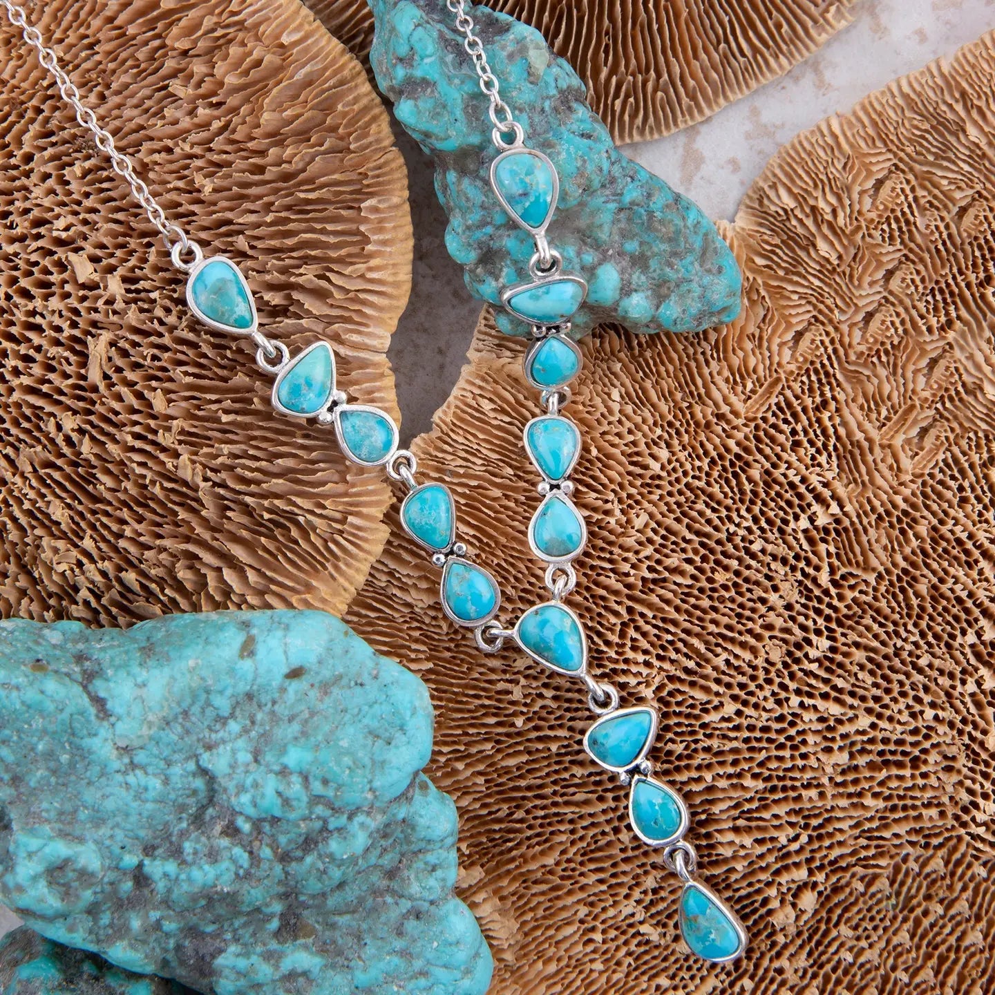 Durango Blue Turquoise and Silver Y Necklace
