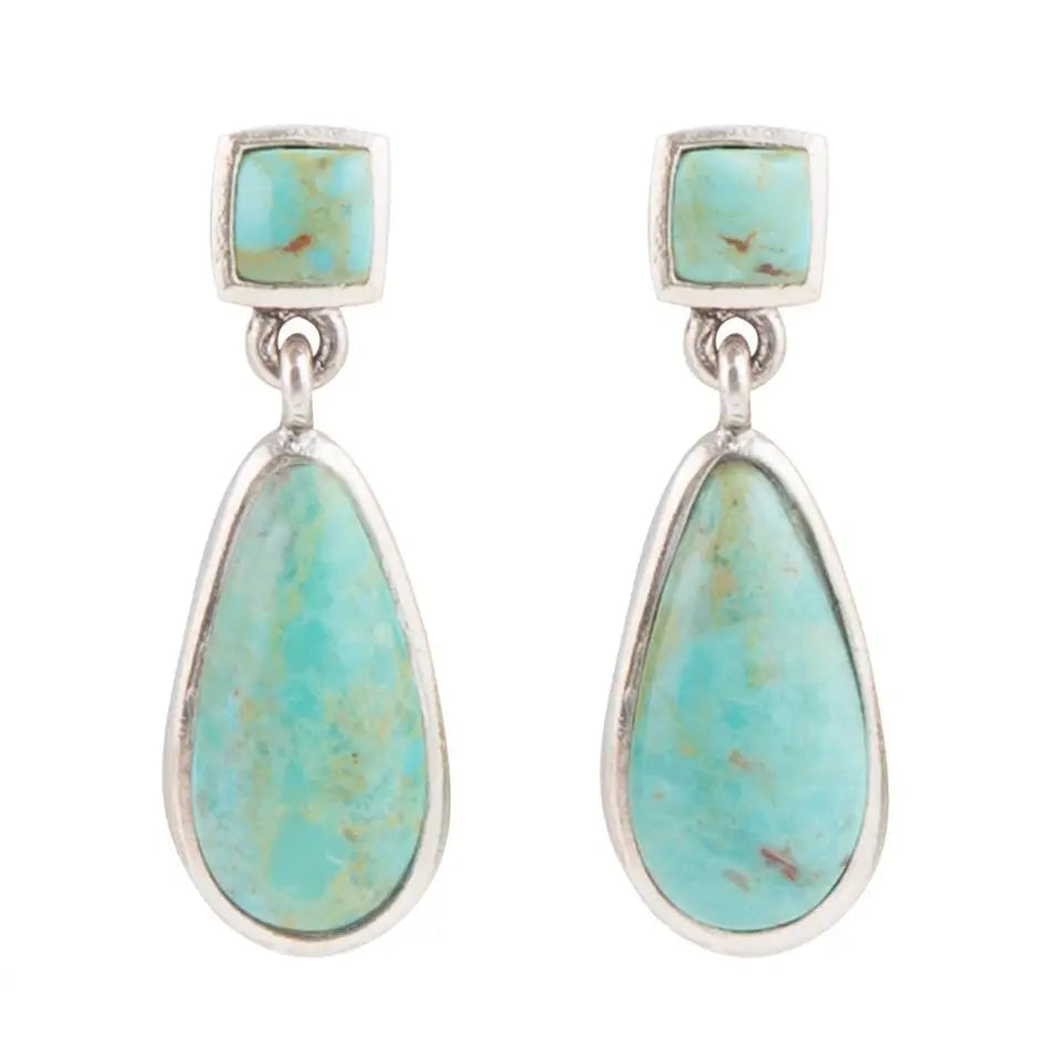 Smooth Teardrop Post Earring - Turquoise and Silver