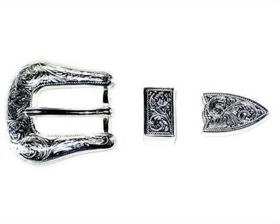 Buckle 3pc Belt Set Silver Plate Finish 20mm