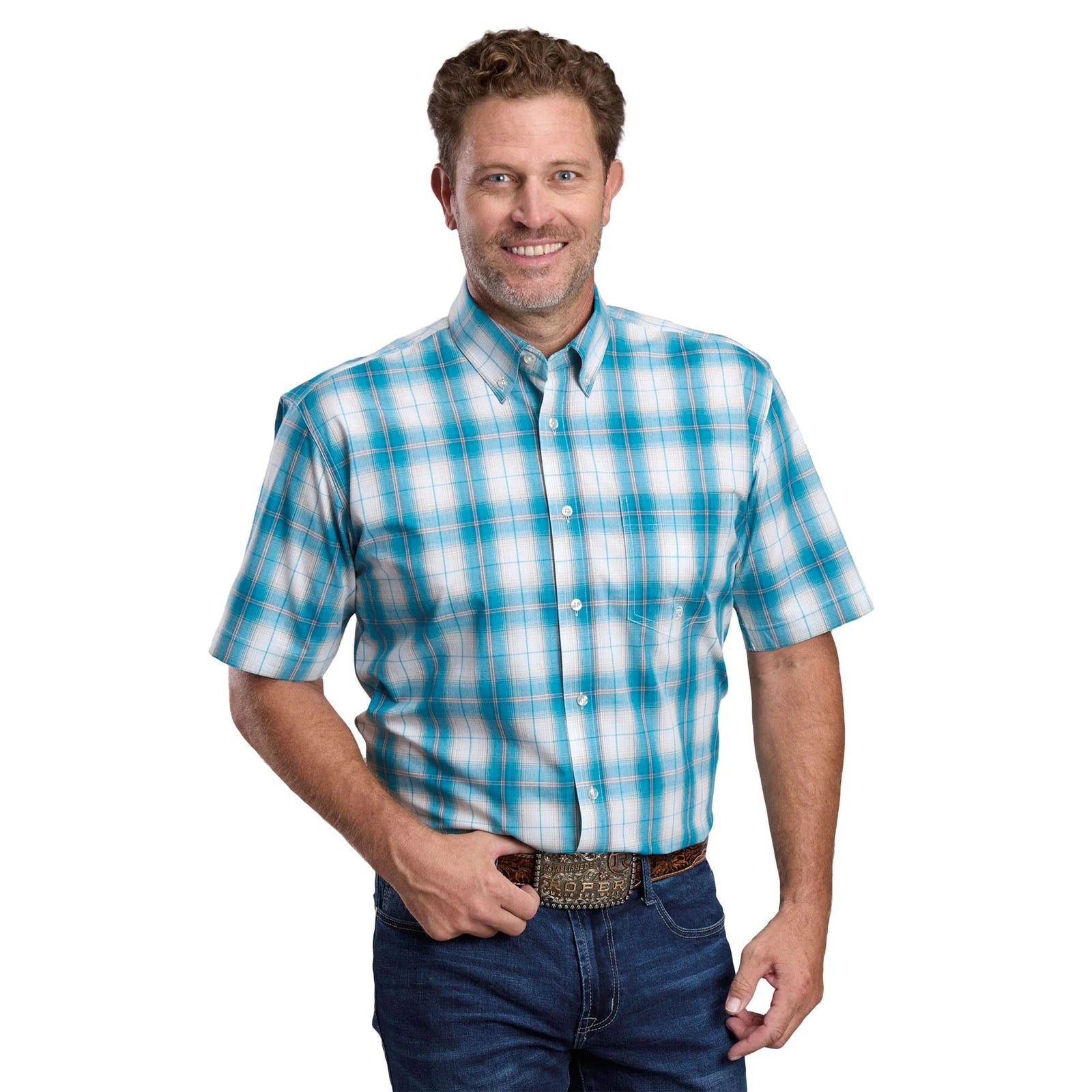 Roper Mns Amarillo Colleciton SS Shirt Plaid Blue
