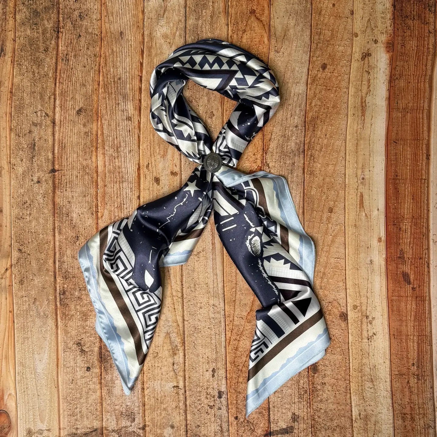 Aztec Cowboy Longhorn Print Silk Wild Rag