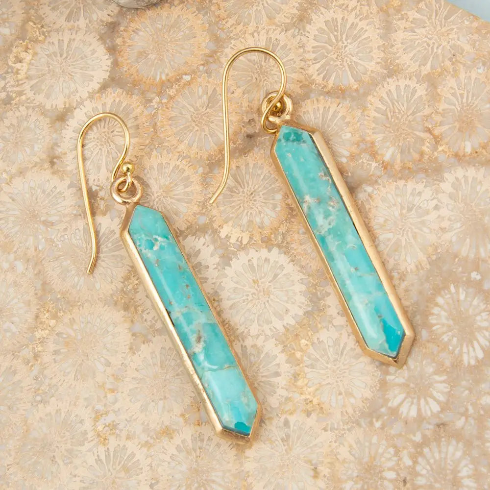 Linear Blue Turquoise Golden Drop Earrings | Giftware - Jewellery | Saddleworld Ipswich