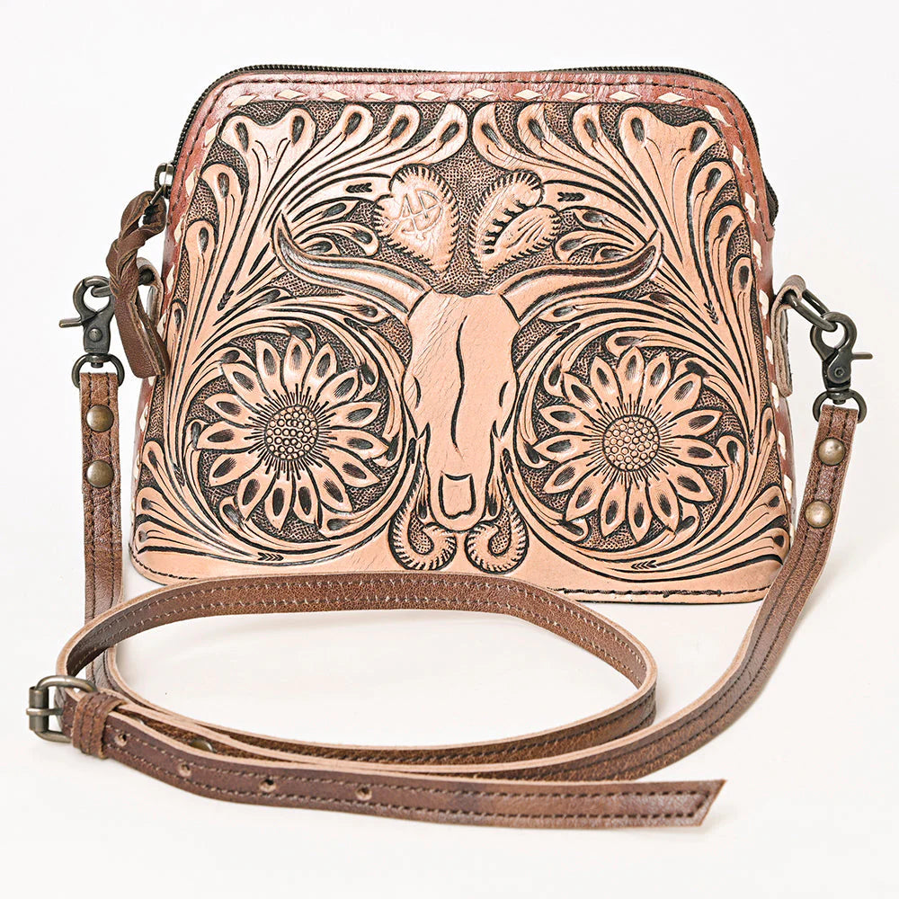 American Darling Western Tooled Leather Crossbody with Longhorn Design