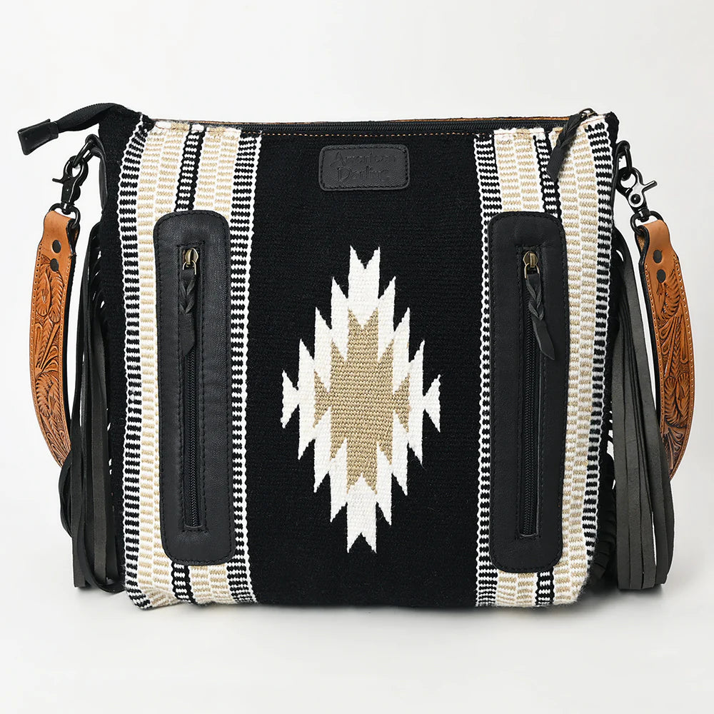 American Darling Saddle Blanket Tooled Fringe Handbag