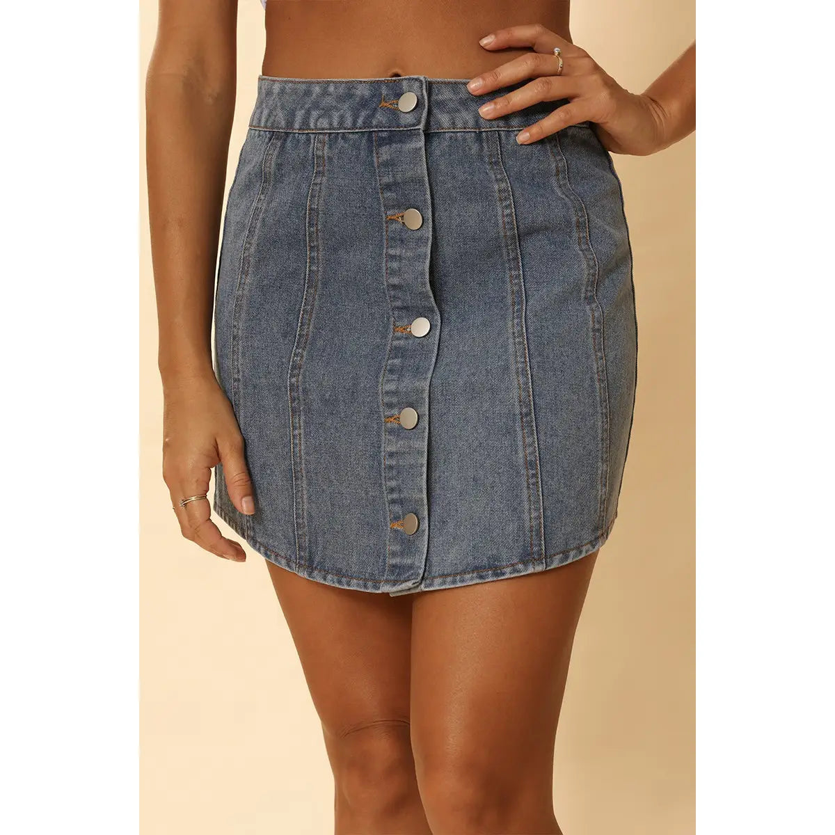 Rounded Hem Denim Skirt