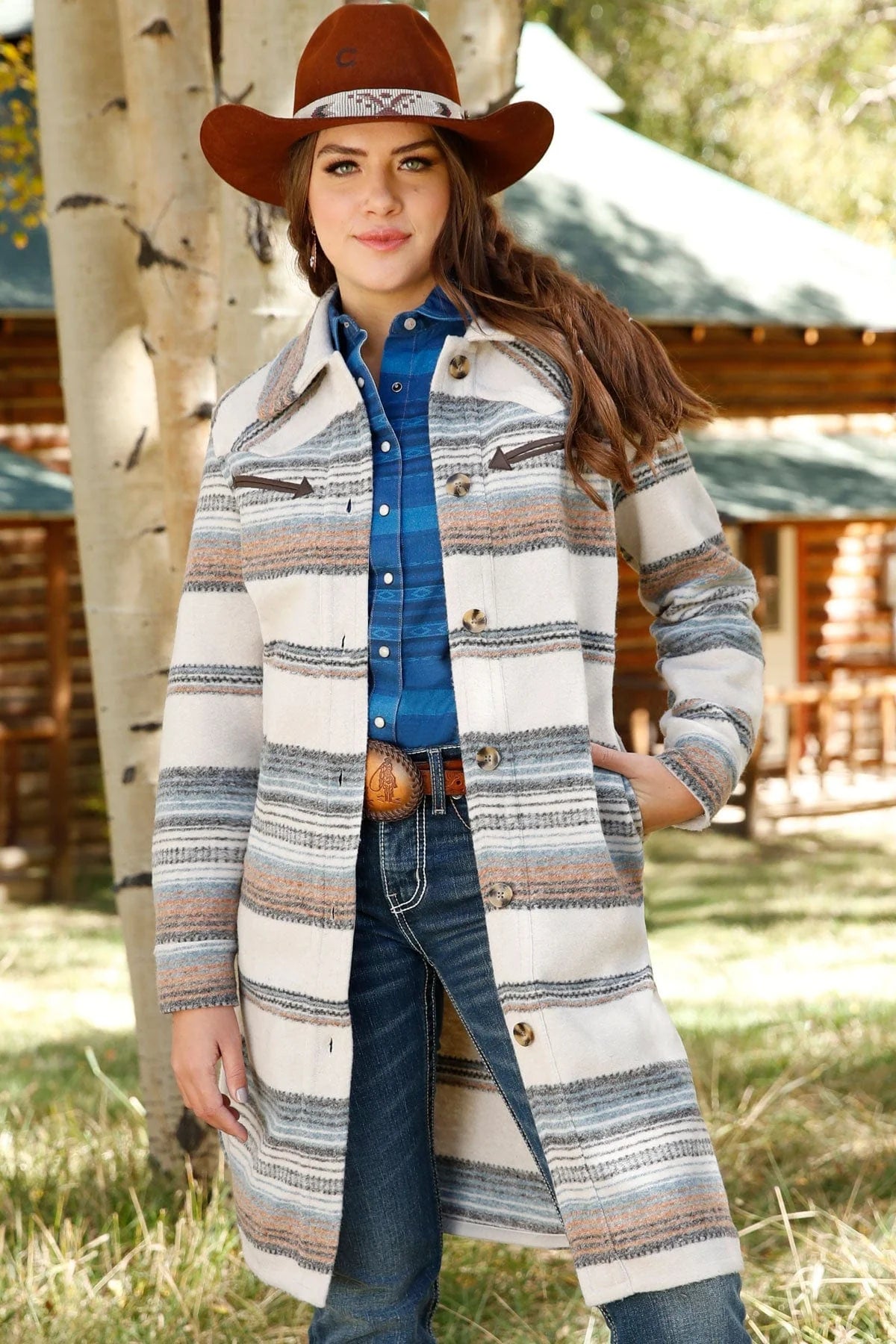 Cinch Wmns Striped Duster Shacket - Winter Black Friday Sale