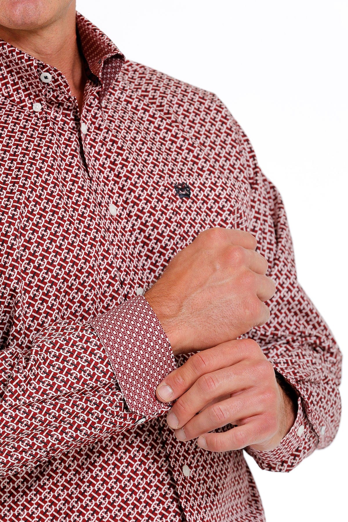 Cinch Mens Red Weave Print Down Shirt - Australia Day Sale