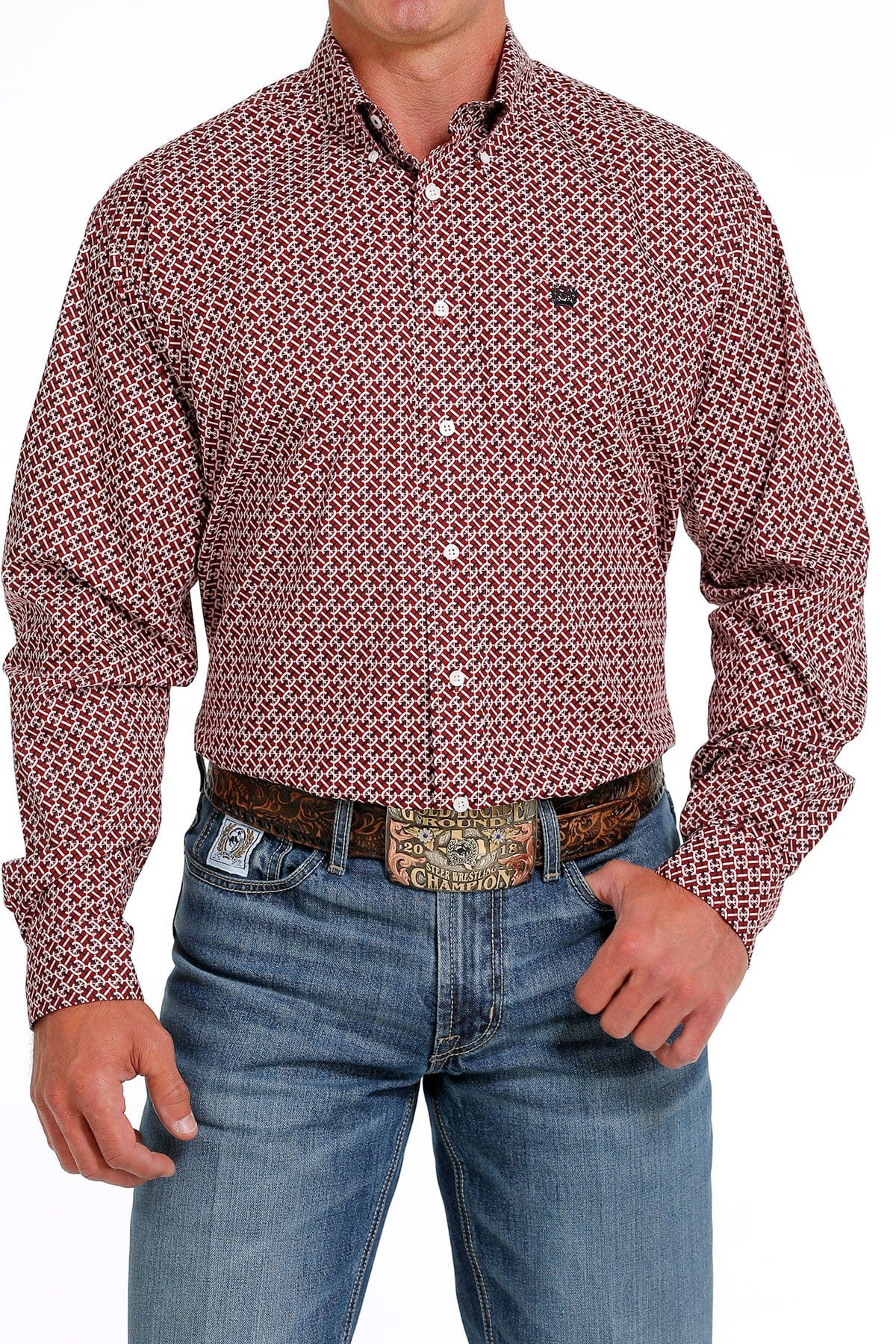 Cinch Mens Red Weave Print Down Shirt - Australia Day Sale