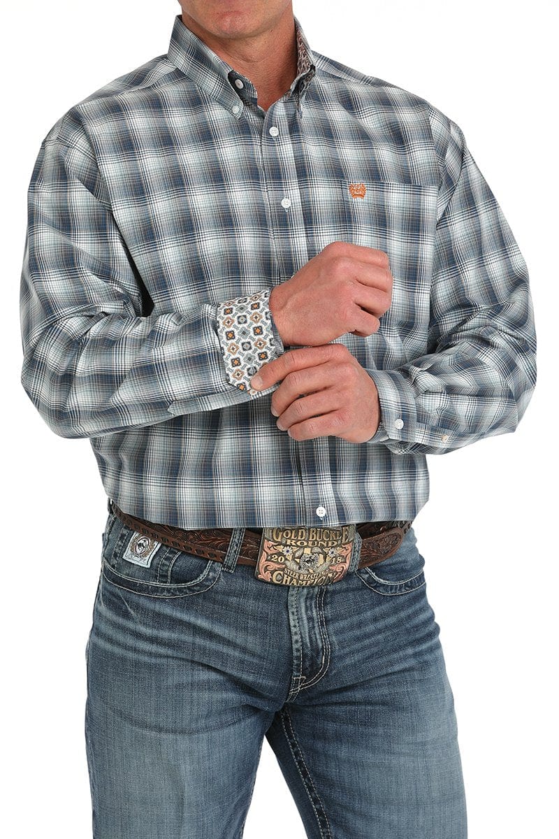 Cinch Mens Geometric Print Button Down Western Shirt - Navy