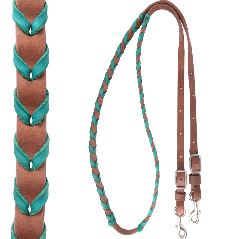 Classic Equine Barrel Reins 5/8in with Turquoise Lace