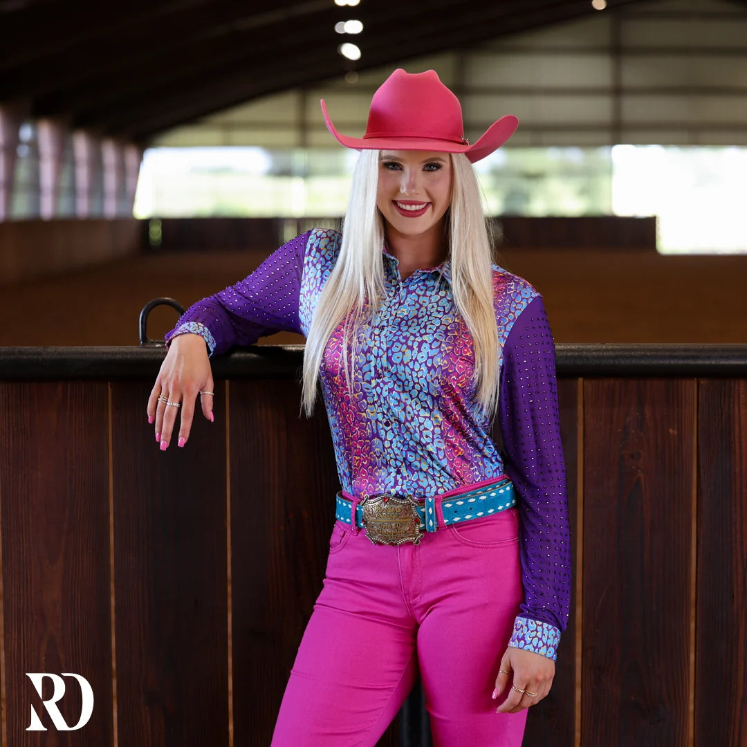 Ranch Dressn Cosmic Cheetah Mesh Sleeve Performance Rodeo Shirt