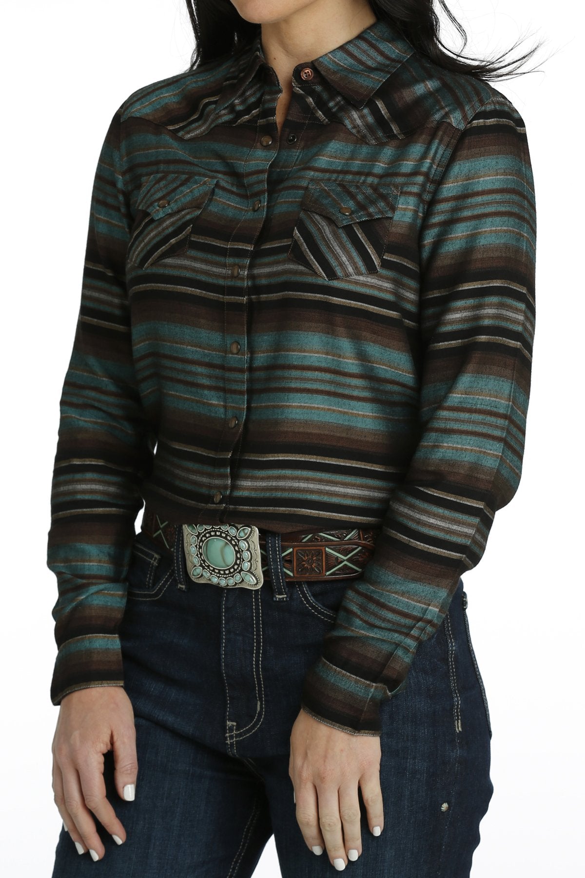 Cinch Cruel Girl Wmns Teal Long Sleeve Western Shirt - Black Friday Sale
