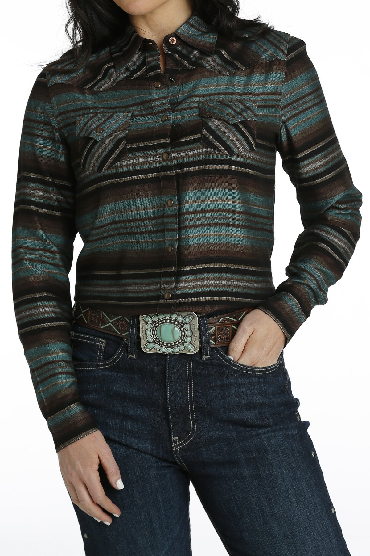 Cinch Cruel Girl Wmns Teal Long Sleeve Western Shirt - Black Friday Sale