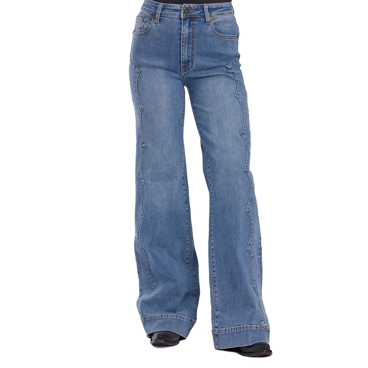 Tin Haul Wmns Denim 870 Claire Seam Yoke Wide Leg Plain Blue