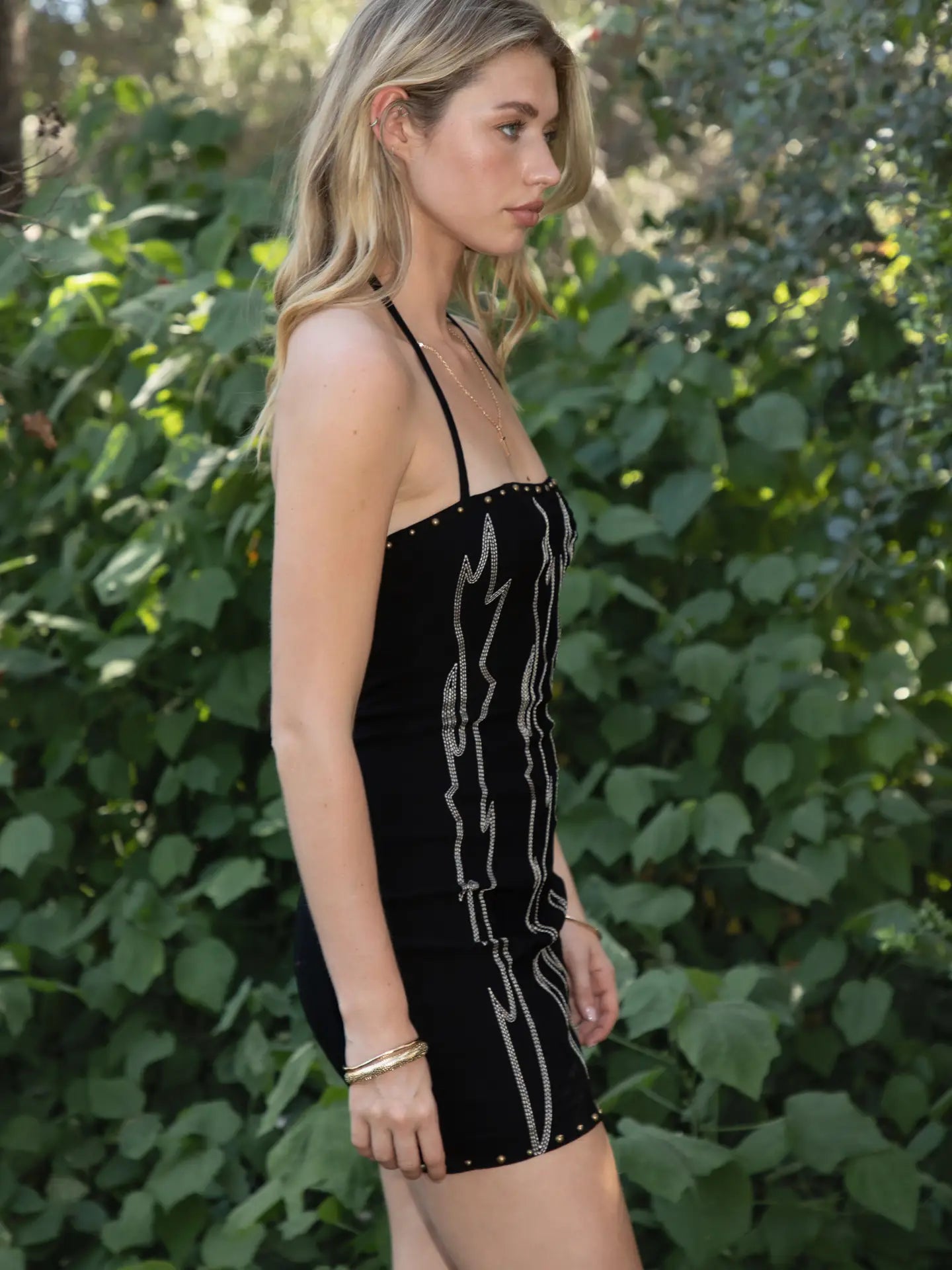Elsie Stretch Embroidered Western Mini Halter Dress