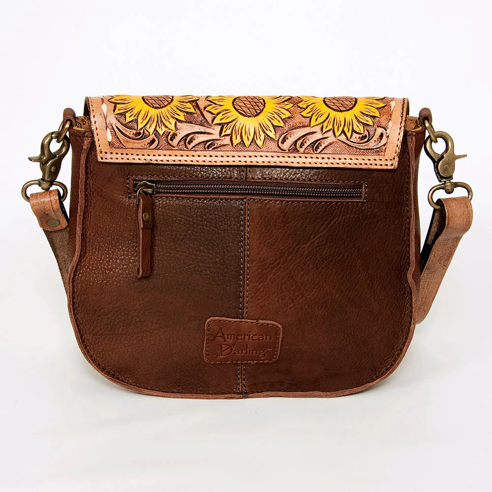 American Darling Messenger Bag Floral Hand Tooled Leather and Hair on Hide