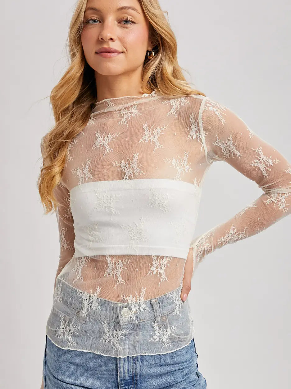 Floral Embroider Lace Mesh Layering Top