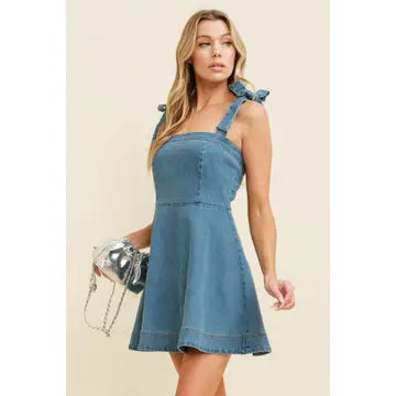 Denim Woven Mini Dress with Adjustable Self Shoulder Strap