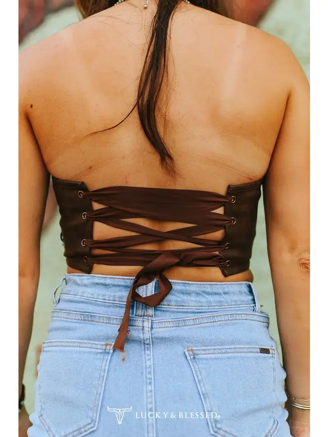 Brown Corset with Concho Chain Detail Top