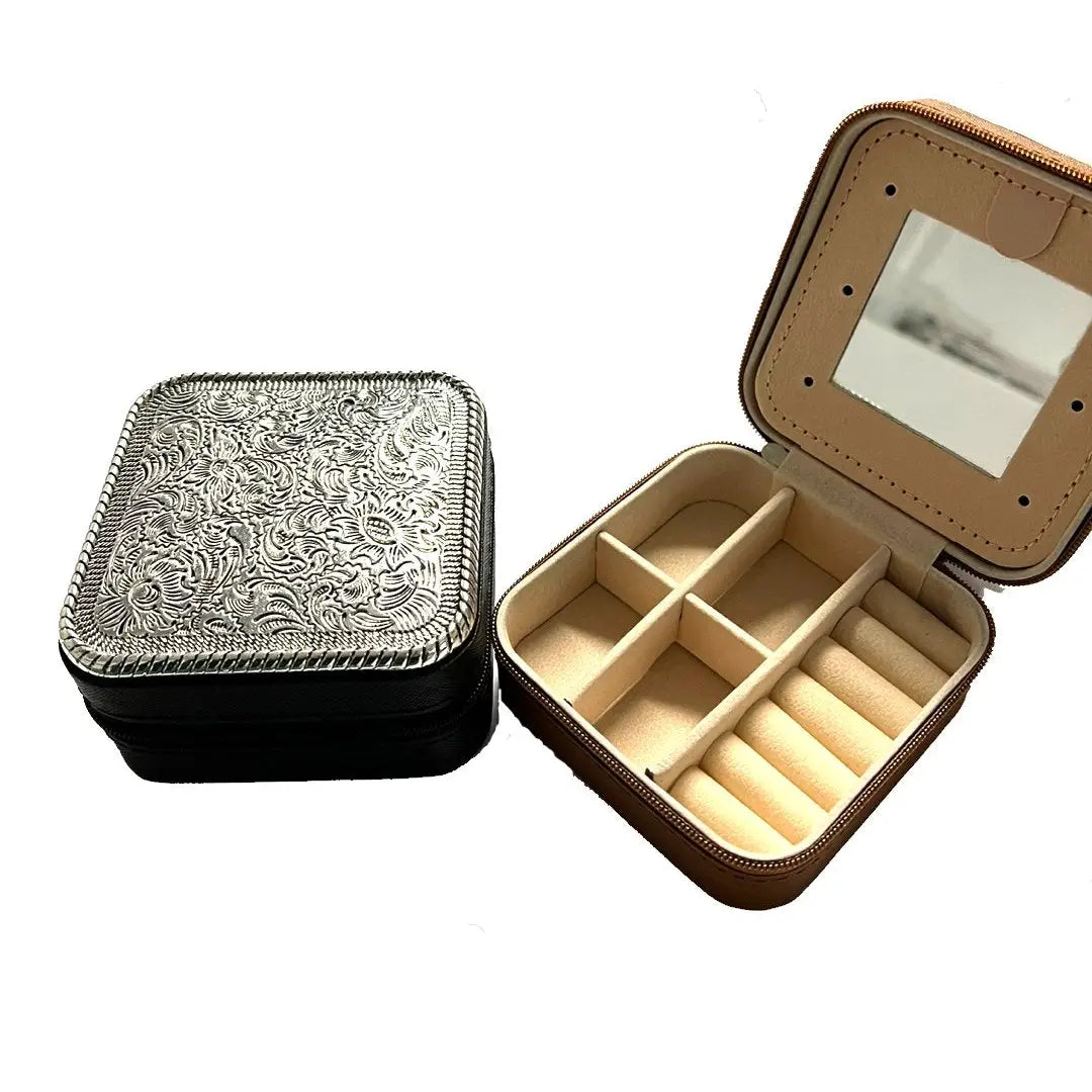 Western Etched Metal Plate Jewelry Box