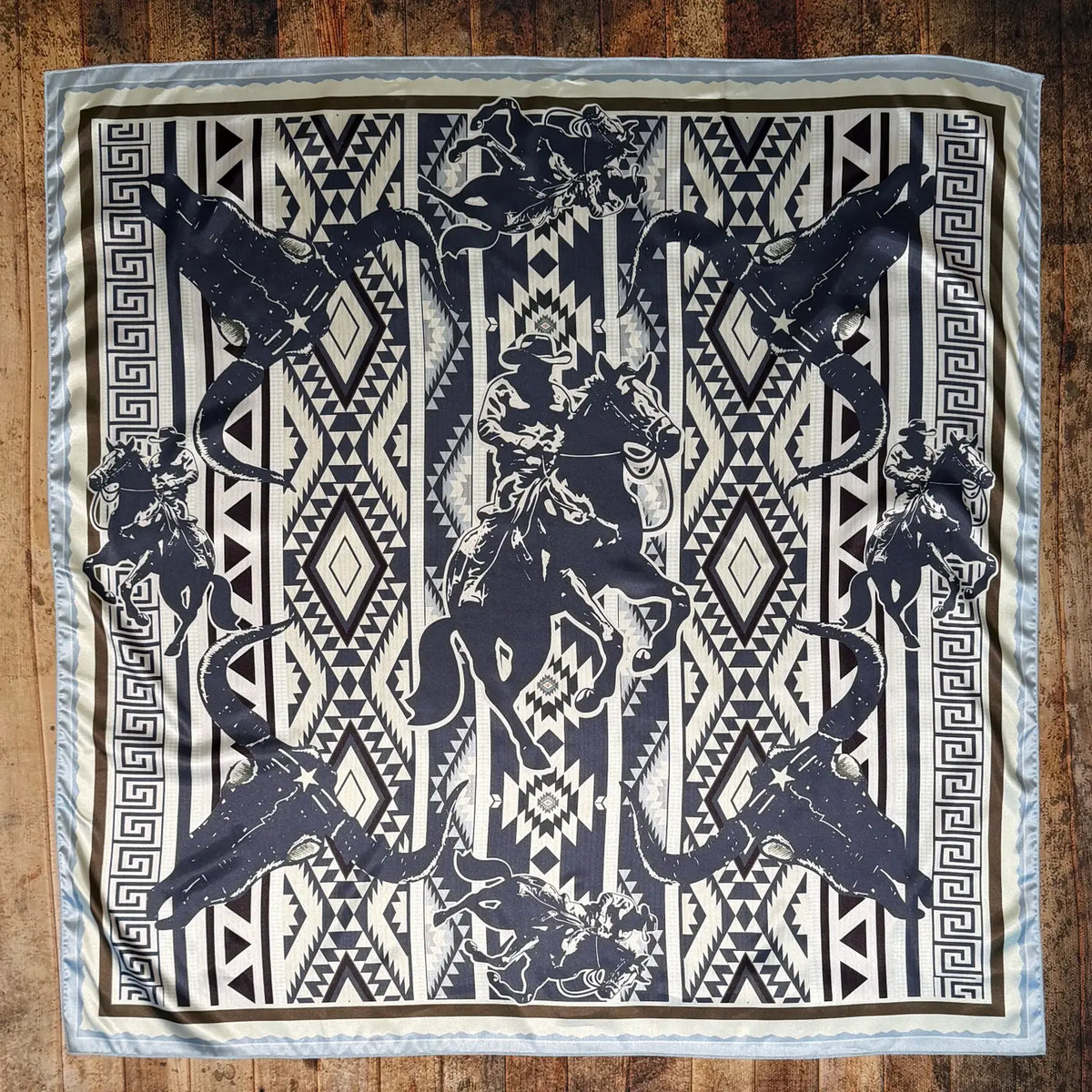 Aztec Cowboy Longhorn Print Silk Wild Rag