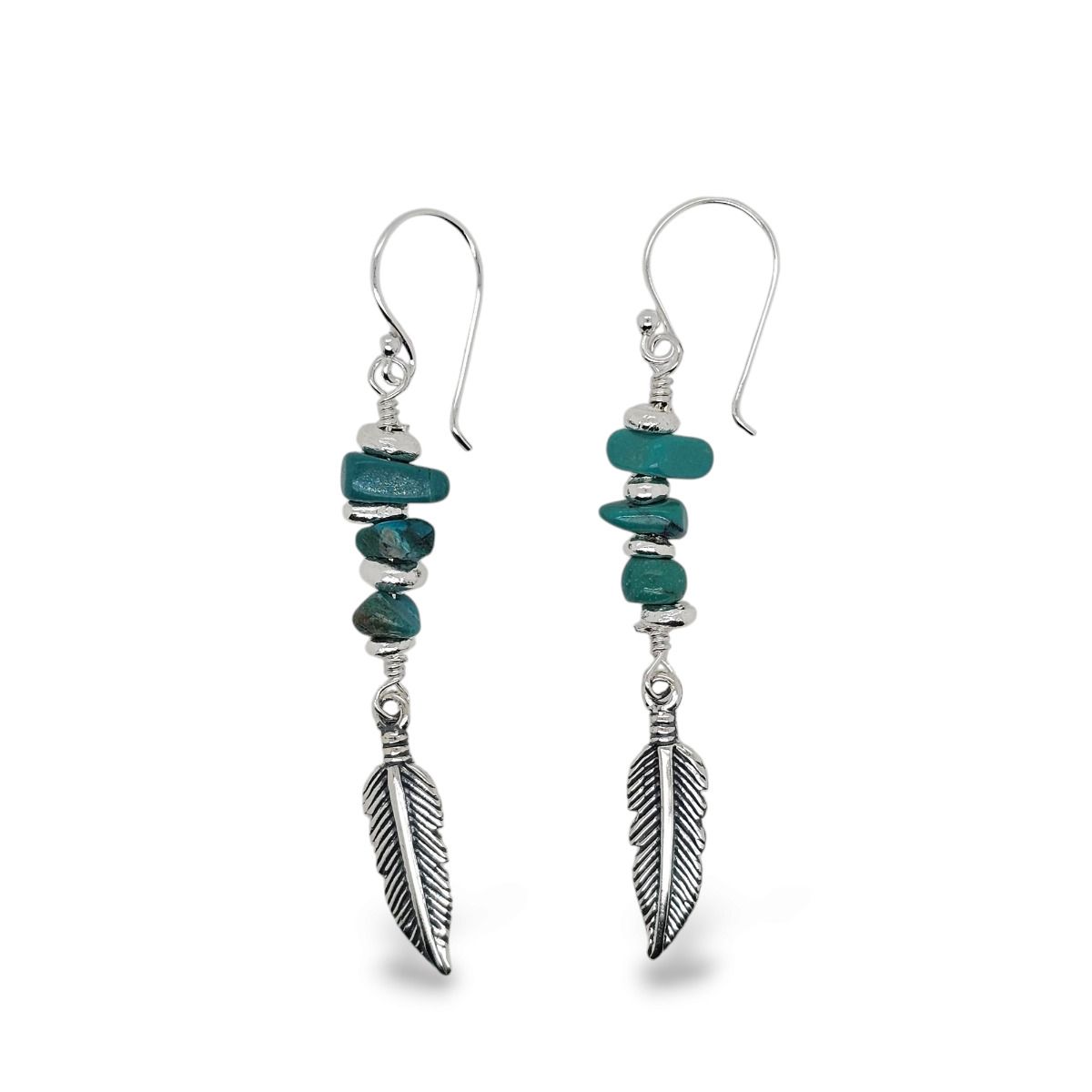 Earrings Stirling Silver Turquoise Feather