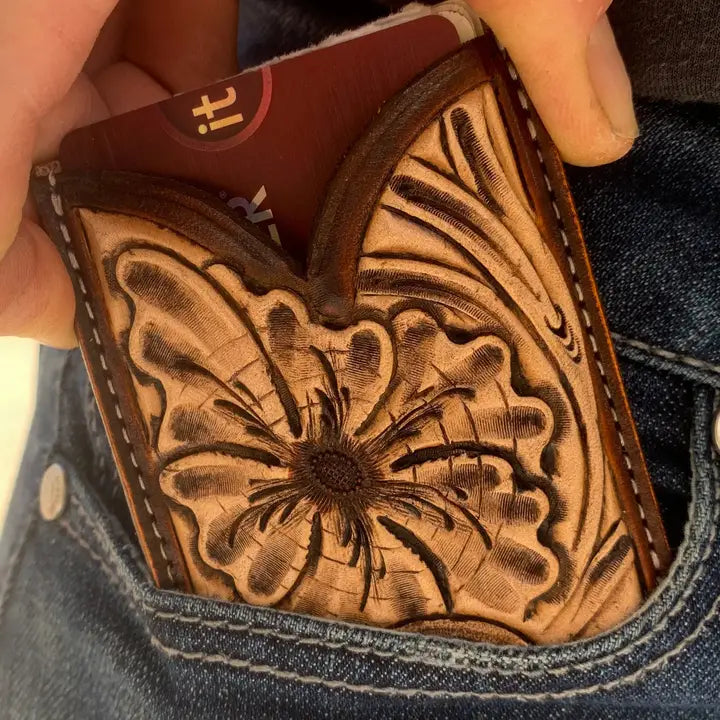 Front Pocket Hand Tooled Leather Wallet Cowgirl Rodeo Western Cowboy