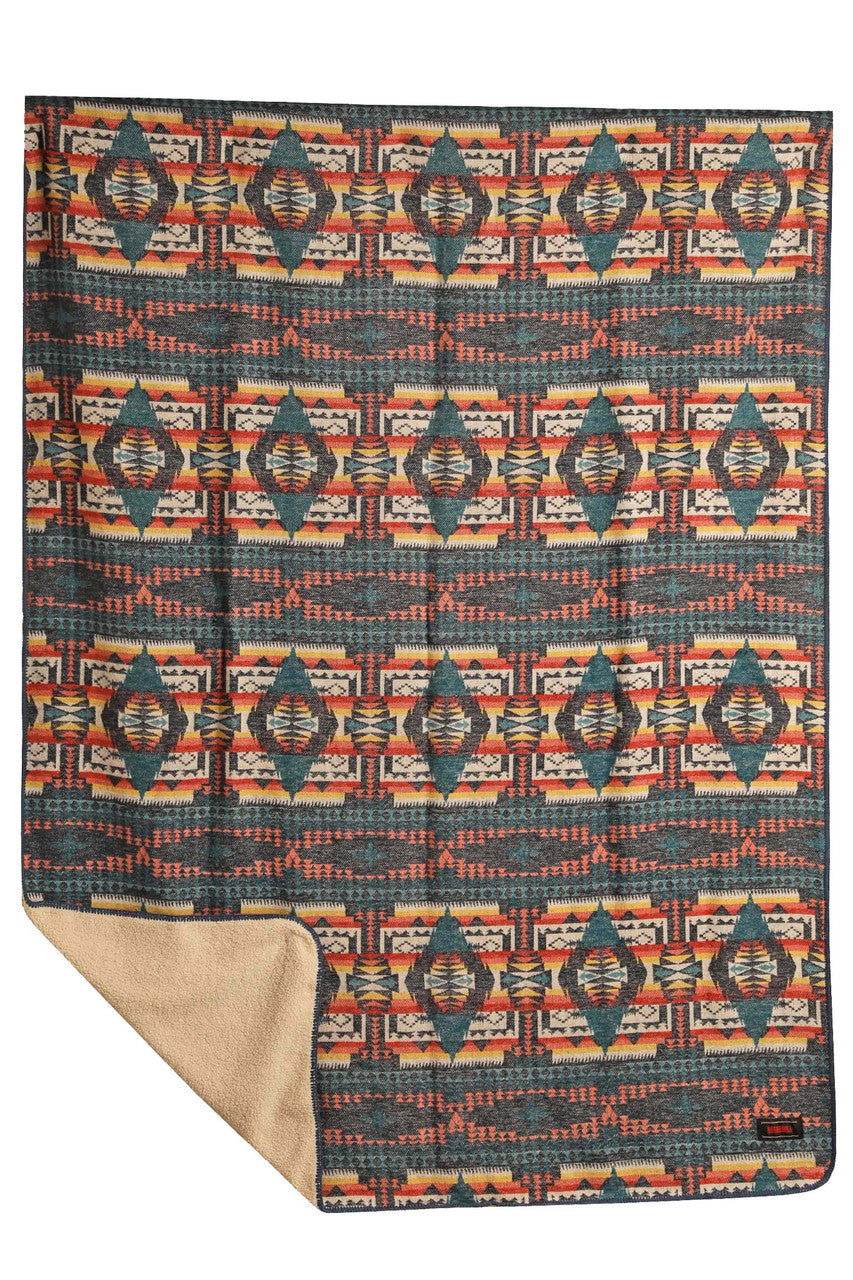 Rock and Roll Aztec Jacquard Berber Blanket - Teal - Black Winter Sale