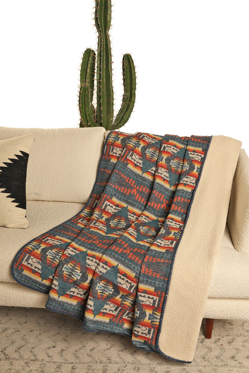 Rock and Roll Aztec Jacquard Berber Blanket - Teal - Black Winter Sale