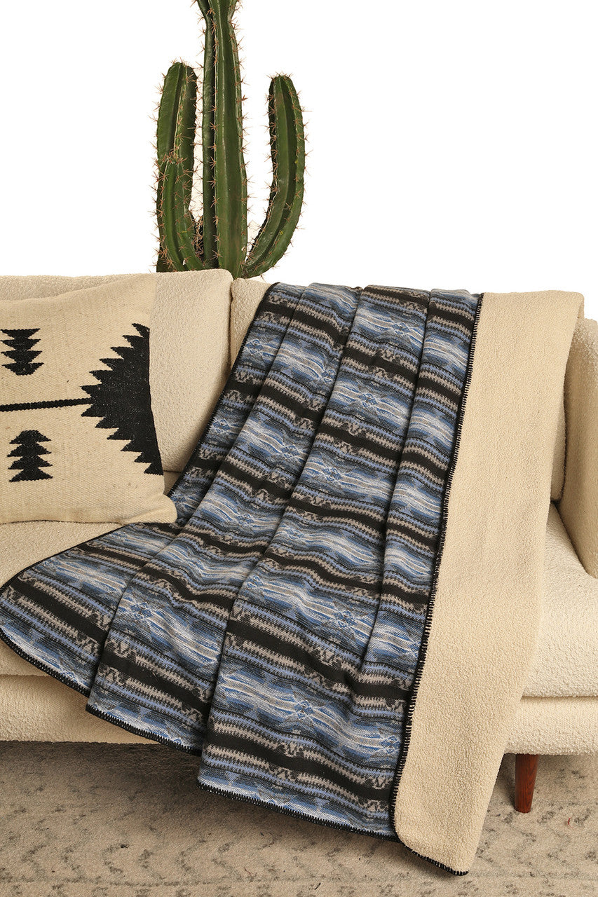 Rock and Roll Aztec Jacquard Berber Blanket - Blue - Black Winter Sale