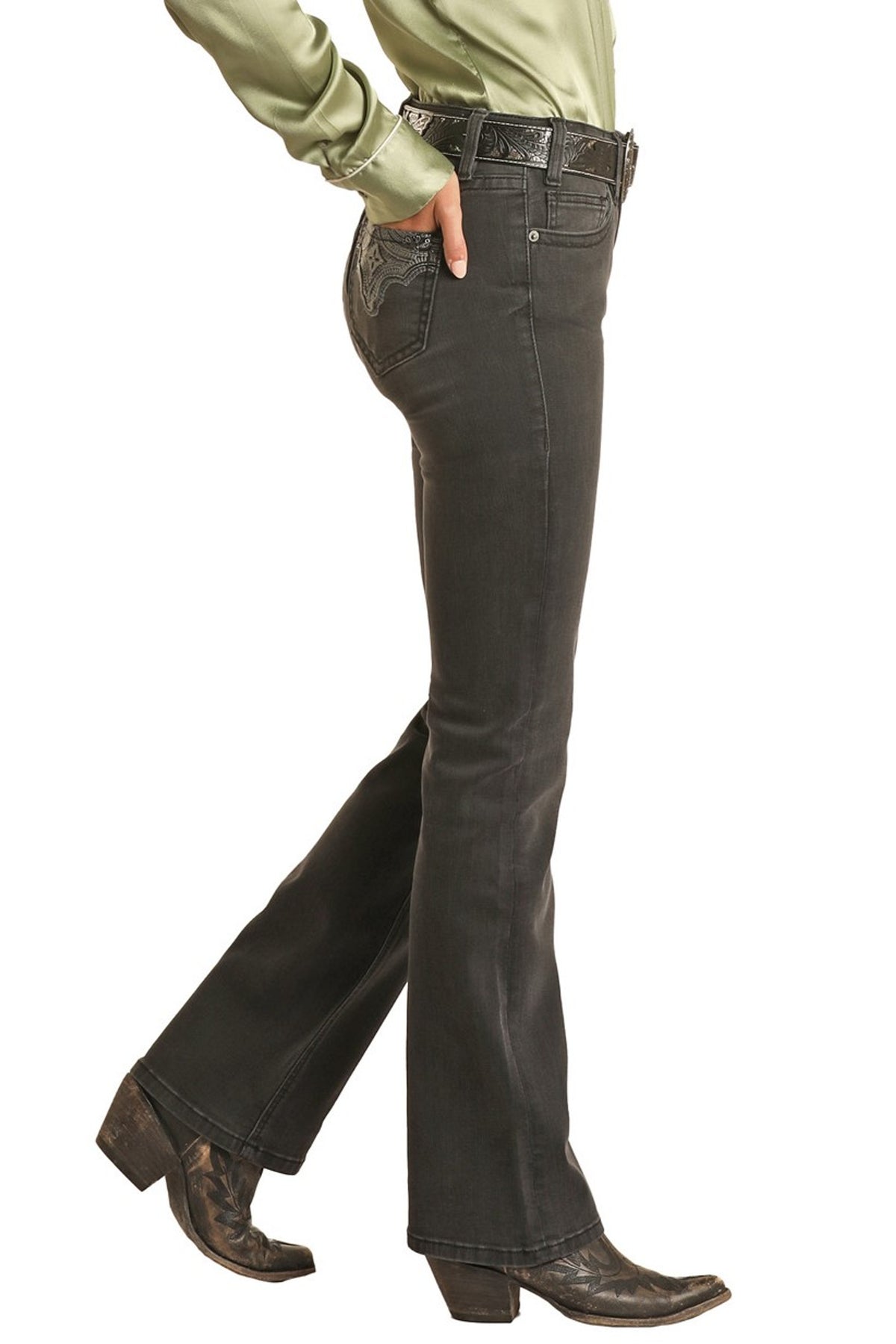 Rock and Roll Denim Womens Black Mid Rise Boot - Summer Clearance