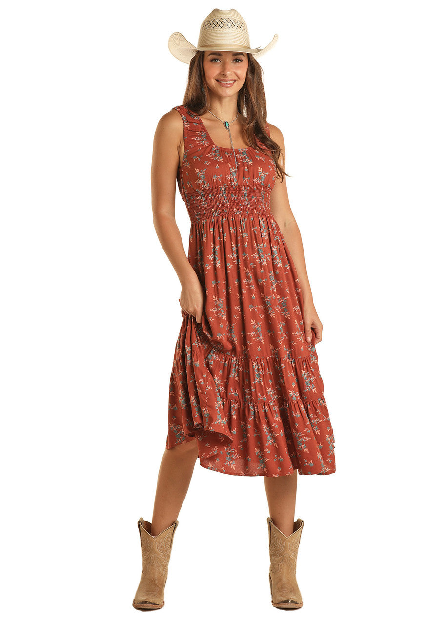 Rock and Roll Cowgirl Floral Print Sleeveless Dress