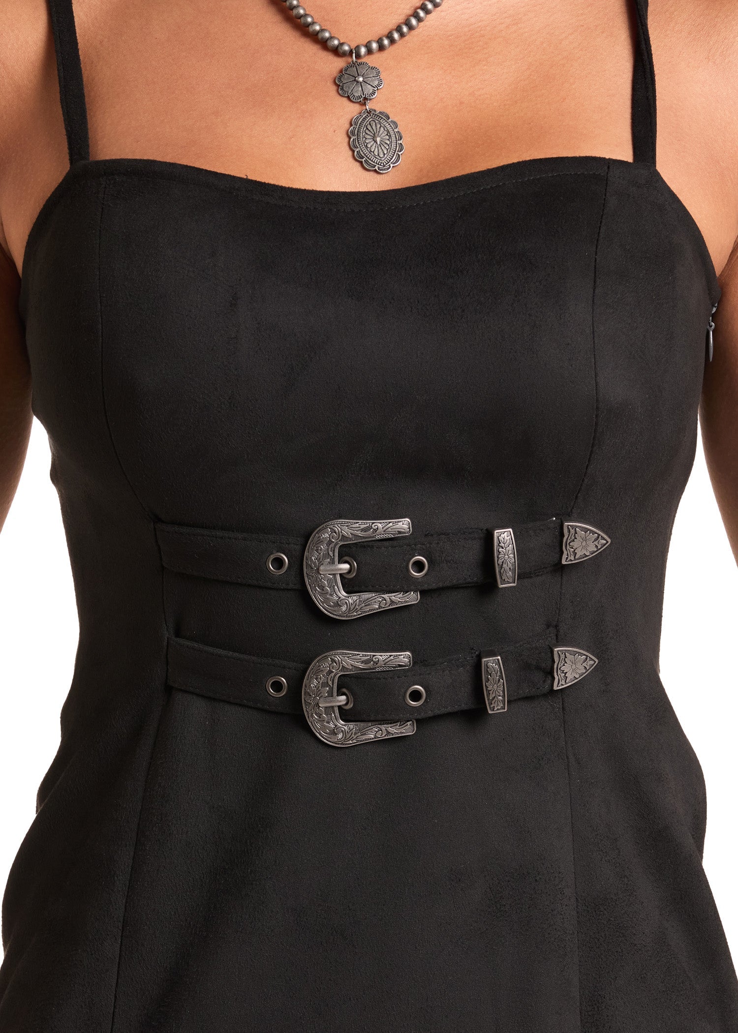 RockandRollDenimWmnsMicrosuedeBuckleMiniDress | Country Clothing - Ladies Dress | Saddleworld Ipswich