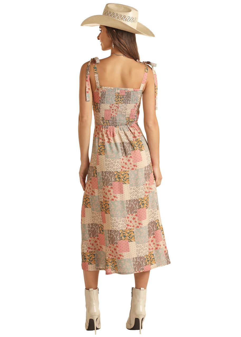 Rock and Roll Cowgirl Patch Print Tie Strap Dress