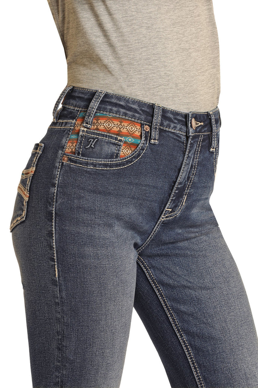 Hooey Aztec Detail High Rise Extra Stretch Bootcut Jeans - EOFY Sale