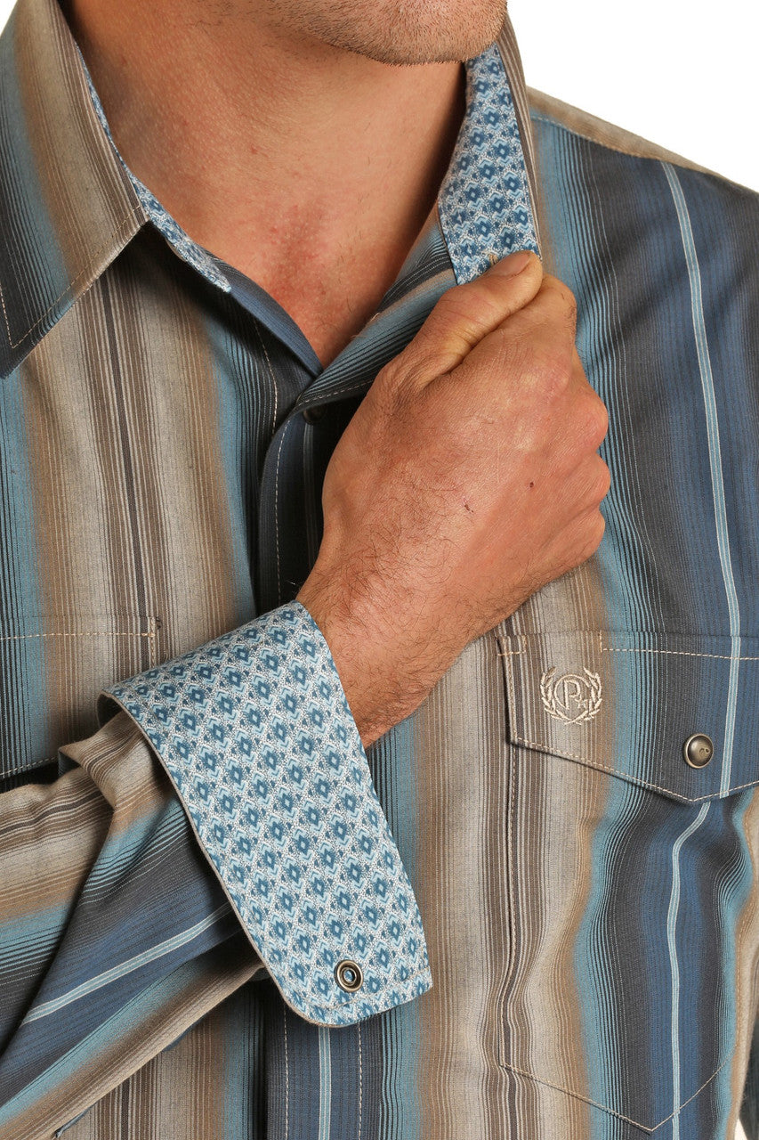 Panhandle Slim Fit Stripes Long Snap Shirt - Black Friday Sale