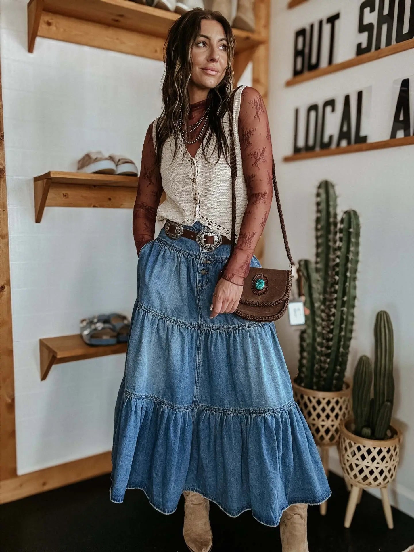 Missy Bohemian Tiered Denim Skirt A Line
