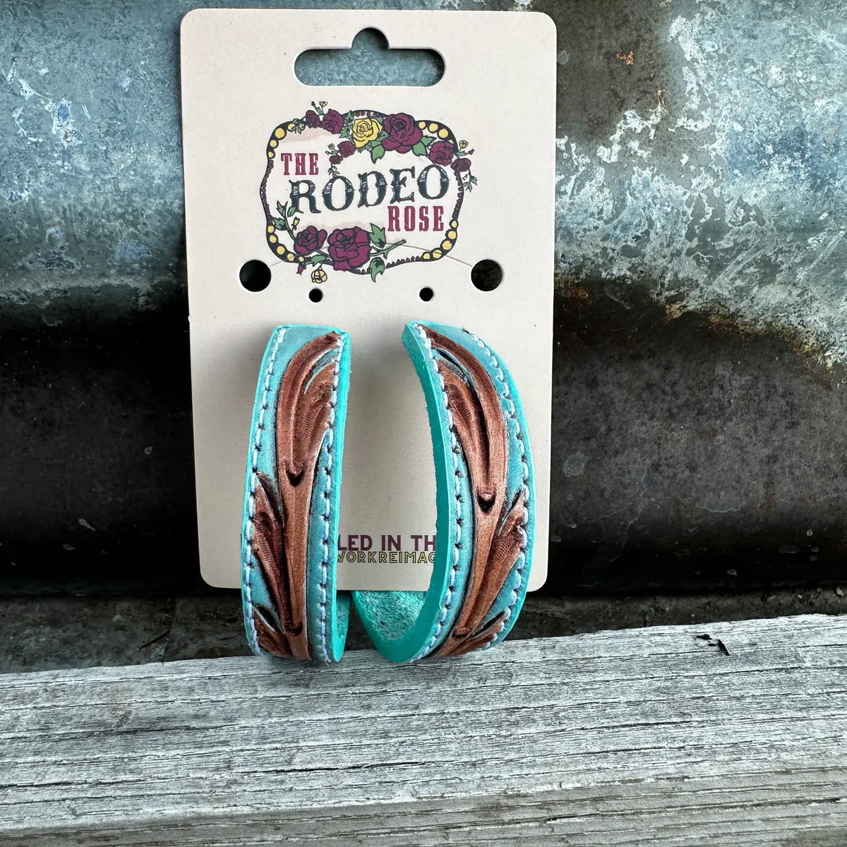 Tooled Leather Hoop Earrings 50mm Cowgirl Rodeo Western