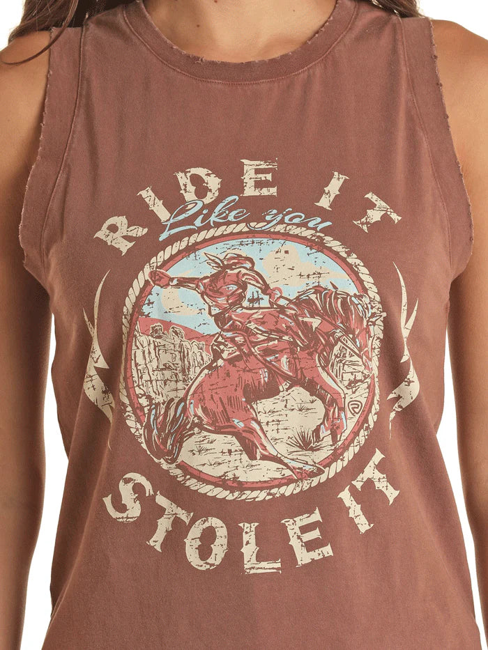 Rock and Roll Wmns Ride It Like You Stole It Tank Chocolate