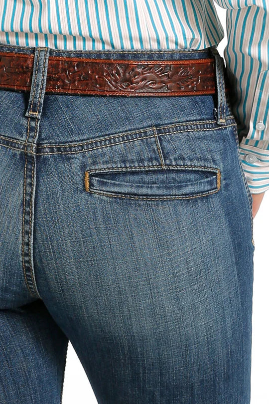 Cinch Wmns Lynden Stretch Trouser Mid Rise Slim Flare Leg Jeans - Medium Stonewash