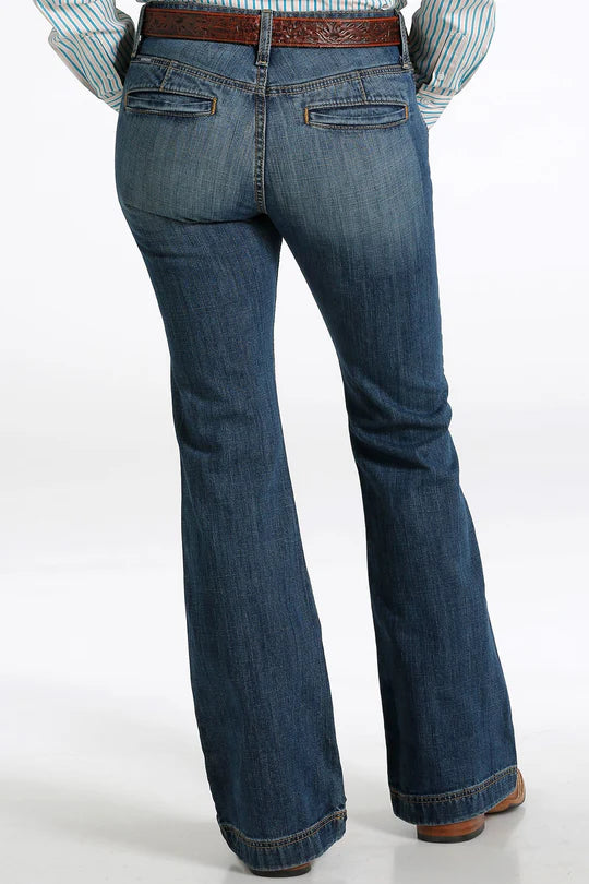 Cinch Wmns Lynden Stretch Trouser Mid Rise Slim Flare Leg Jeans - Medium Stonewash