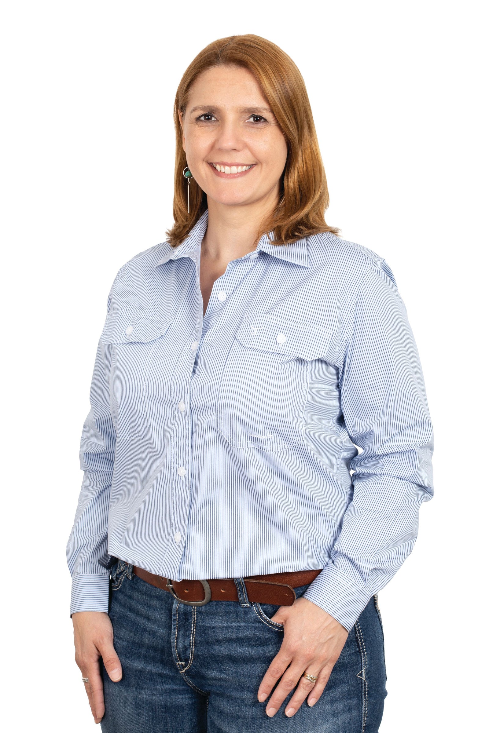 Just Country Wms Abbey Full Button Workshirt Navy/White Pin Stripe