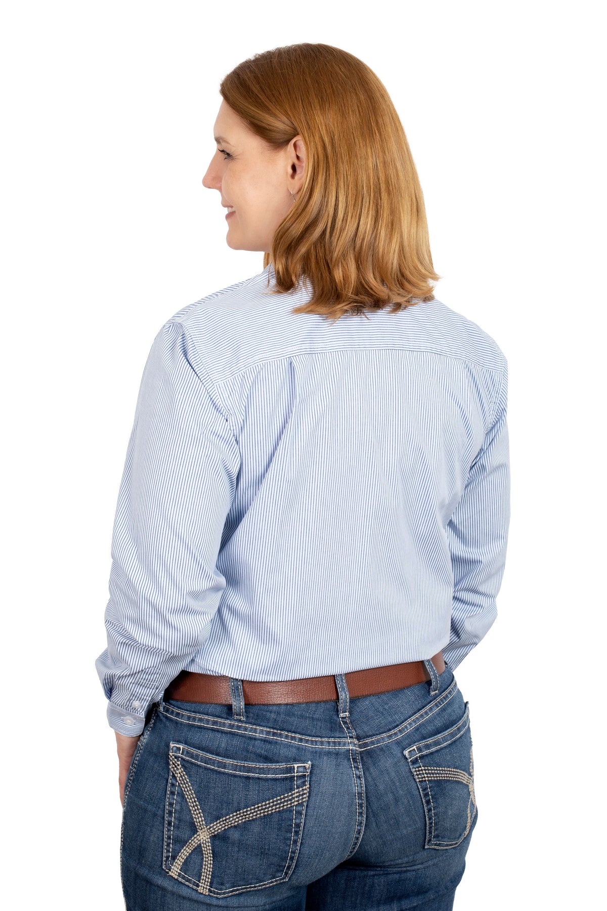 Just Country Wms Abbey Full Button Workshirt Navy/White Pin Stripe