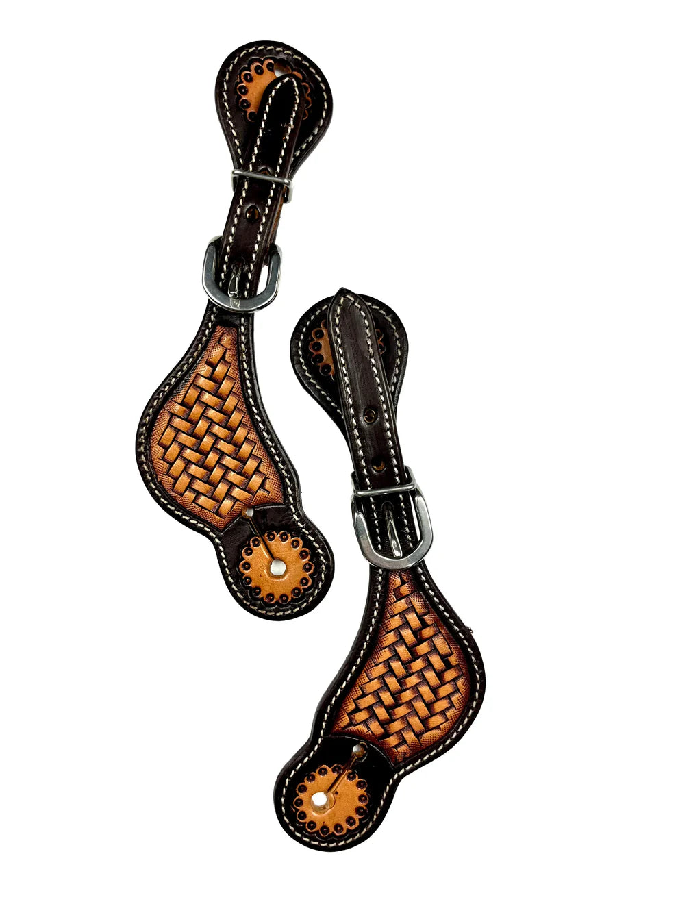 Ezy Ride Spur Strap Shaped with Basket Stamping 2 Tone Dark Brown