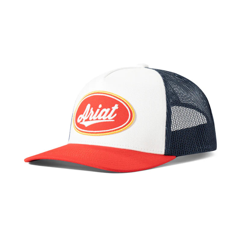 Ariat Mns Cap Oval Patch Mesh Snap Back White/Navy - Clearance