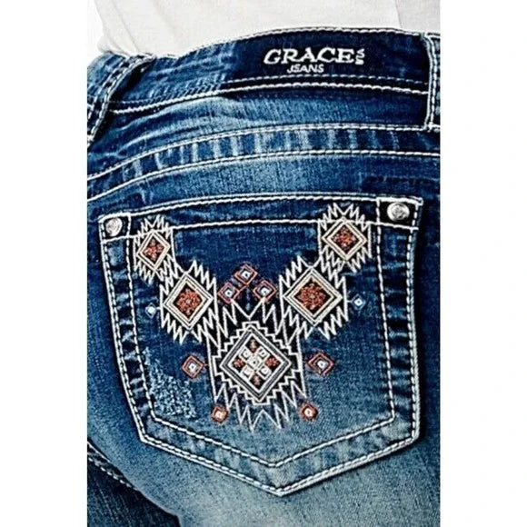 Grace in LA Wmns Aztec Flare Bootcut Jeans