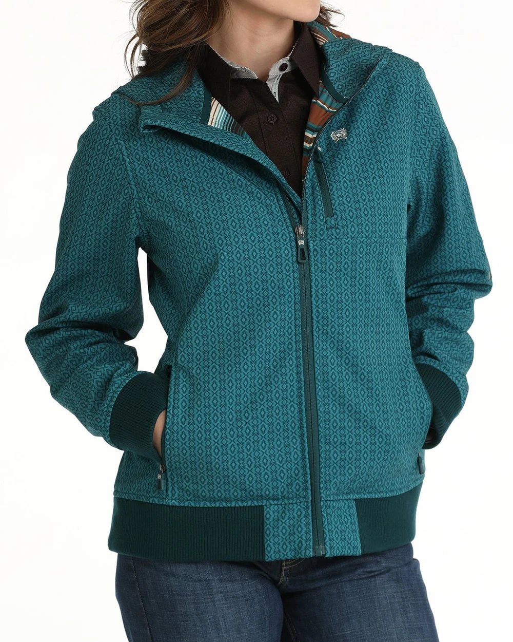 Cinch Ladies Bonded Textured Teal Hooded Jacket