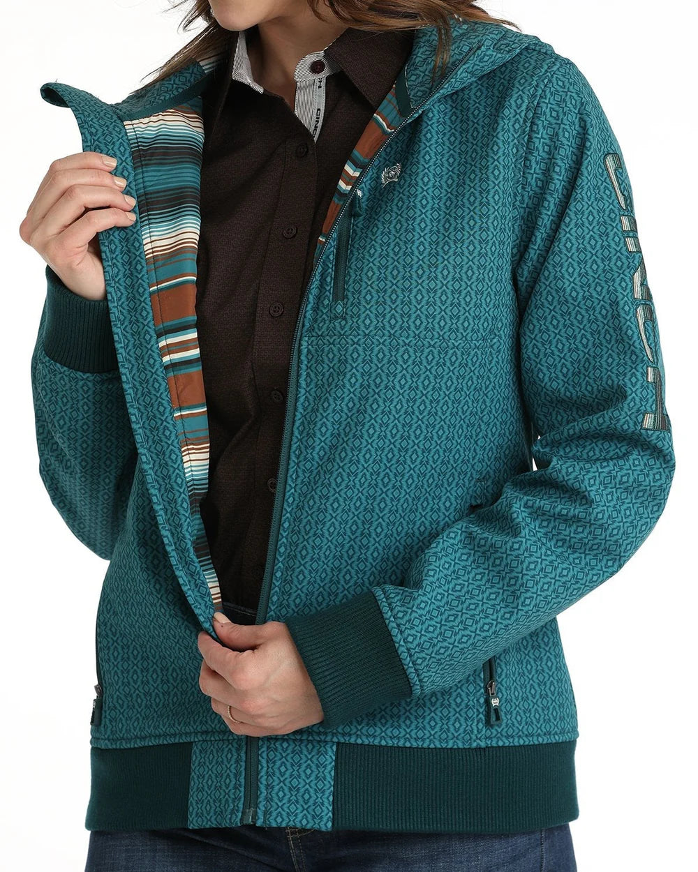 Cinch Ladies Bonded Textured Teal Hooded Jacket
