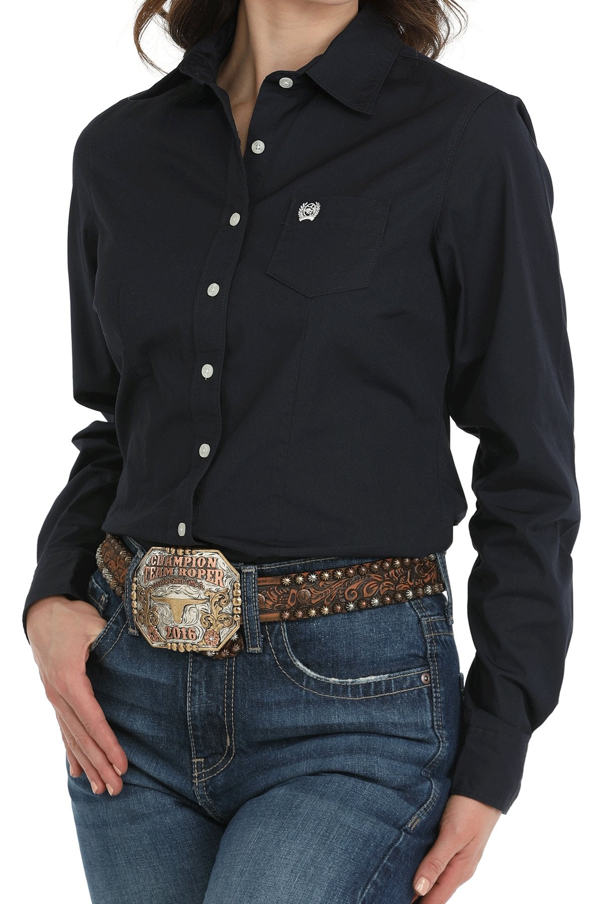 Cinch Wmns Solid Navy Button Down Western Shirt